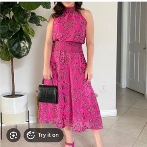White House Black Market Fuchsia Floral Midi Dress